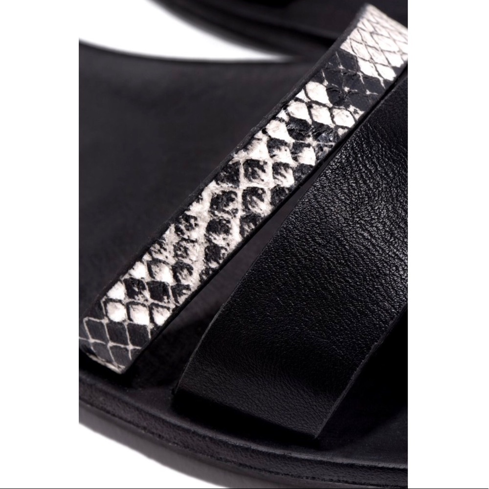 Black Snake Print Ankle Strap Flat Sandal - Picture 7 of 10